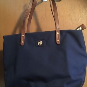 Ralph Lauren logo canvas navy bag with zippered closure